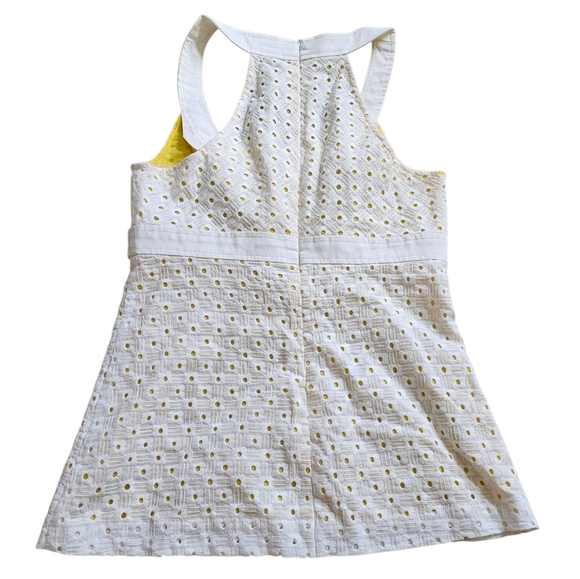 Y2k Vintage Preppy Trina Turk Yellow and White Eyelet Top Size 4 - Picture 5 of 5